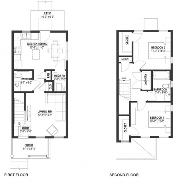 Townhouse 2 Bedroom 2 Bath-2D Floorplan, Cornerstone Village Pittsburgh, PA
