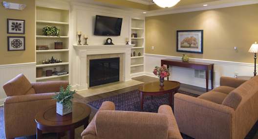 a living room with couches and a fireplace