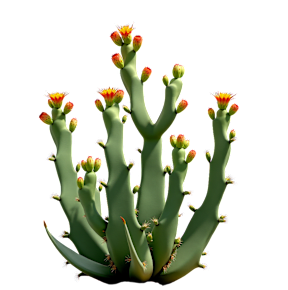 A cactus is displayed prominently in the center of the image.