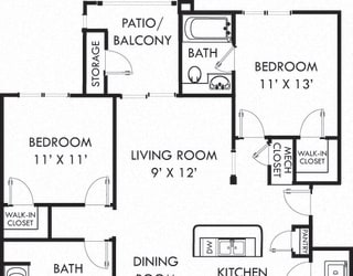 Beechwood. 2 bedroom apartment. Kitchen with island open to living/dinning rooms. 2 full bathrooms. Walk-in closets. Patio/balcony.