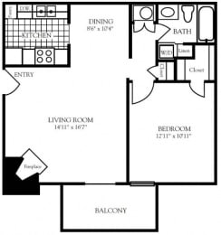 1 bedroom floor plan | Nashboro Village Apartment Homes Nashville TN