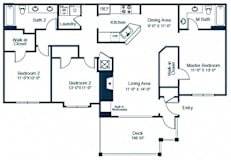 C1A Floor Plan 3 Bedroom 2 Bath at Elan at Mallard Creek Apartment Homes, Charlotte, NC, 28269