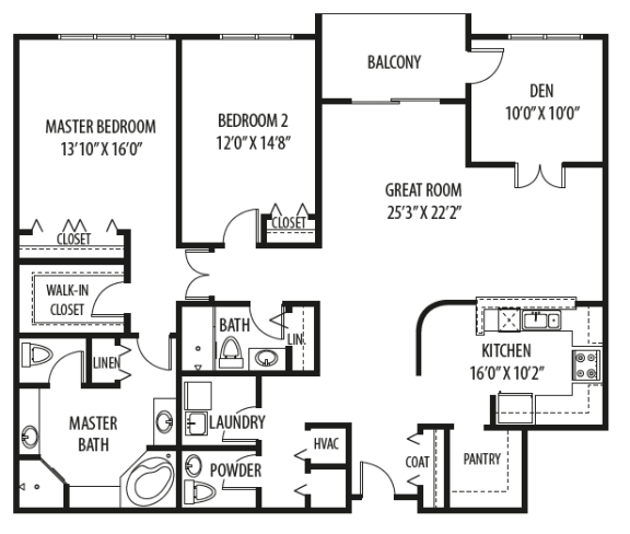 2 Bedroom 2.5 Bath, 2,173 Sq.Ft. Floor Plan at Two Itasca Place, Itasca, IL