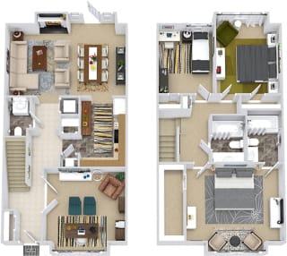 Buxton. 3 bedroom townhome &#x2B; den. Kitchen, living, and dinning rooms. Fireplace. 2 full bathrooms &#x2B; powder room. walk-in closet, master. Patio/balcony.