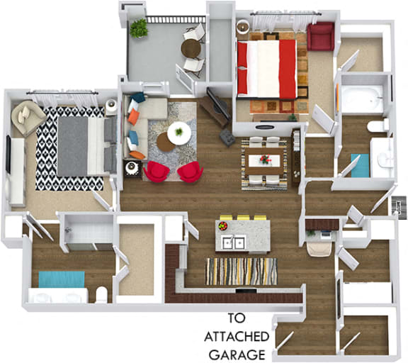 3D Elkland with Attached Garage. 2 bedroom apartment. Kitchen with island open to living/dinning rooms. 2 full bathrooms, double vanity in master. Walk-in closet. Patio/balcony.
