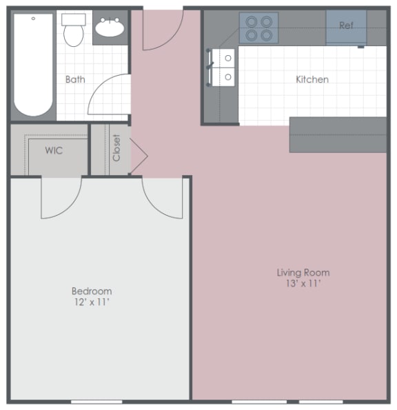 Floor Plan  1 Bedroom 1 Bath 580 sq ft floor plan image