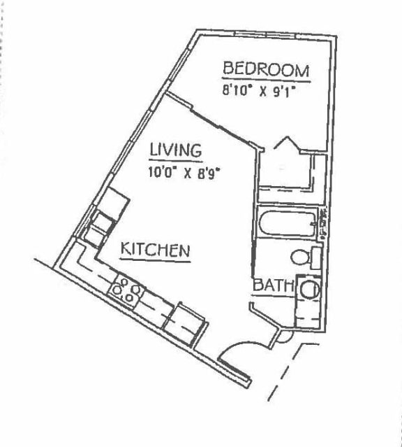 One bedroom floor plan 437 square feet