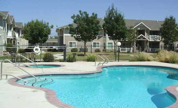Image of a pool and property lawn in the background