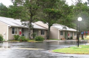 Parking lot and buildings