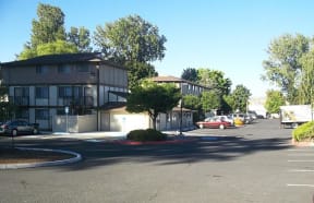 View of buildings from the parking lot