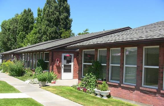 Property elevation with landscaping