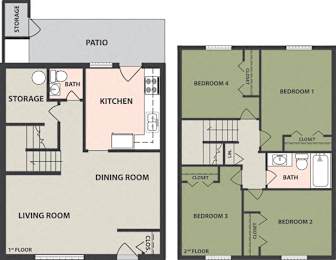  Floor Plan 4-Bedroom, 2-Bath