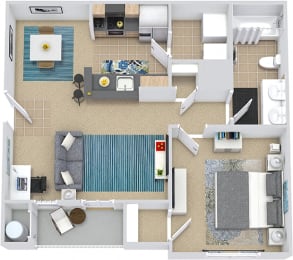3D Wellesley 1 bedroom apartment. kitchen with bartop open to dining and living room. 1 full bath. in-unit laundry. Patio/balcony.