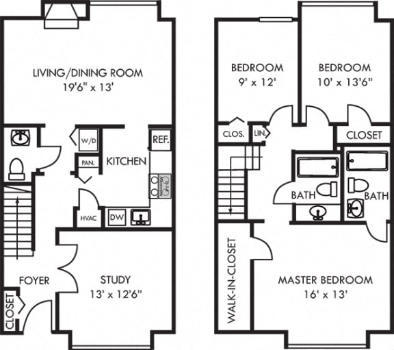 Buxton. 3 bedroom townhome + den. Kitchen, living, and dinning rooms. Fireplace. 2 full bathrooms + powder room. walk-in closet, master. Patio/balcony.
