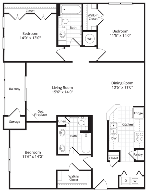3 bed 2 bath floor plan  at Chesapeake Ridge, Maryland