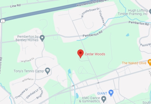 a map showing the location of ocad woods and the marker for cyber woods