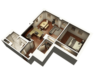 The Penthouse 927 sqft 3D Floor Plan at Somerset Place Apartments, Illinois, 60640