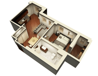 The Penthouse 738 sqft 3D Floor Plan at Somerset Place Apartments, Illinois