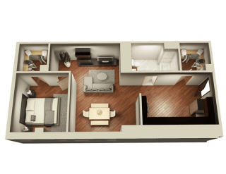 1 Bed 1 Bath 859 sqft 3D Floor Plan at Somerset Place Apartments, Chicago, Illinois