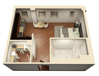 Studio 493 sq ft 3D Floor Plan at Somerset Place Apartments, Chicago