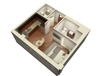 Studio 469 sq ft 3D View Floor Plan at Somerset Place Apartments, Chicago, Illinois