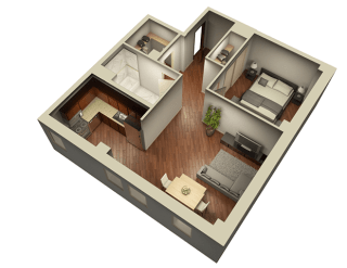 1 Bed 1 Bath 804 sqft 3D Floor Plan at Somerset Place Apartments, Chicago, 60640