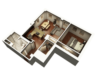 The Penthouse 927 sqft 3D Floor Plan at Somerset Place Apartments, Illinois, 60640