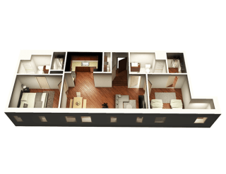 The Penthouse 1050 sqft 3D Floor plan at Somerset Place Apartments, Chicago