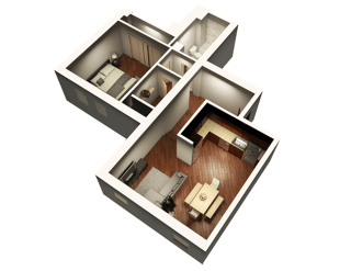 The Penthouse 894 sqft 3D Floor Plan at Somerset Place Apartments, Chicago, 60640