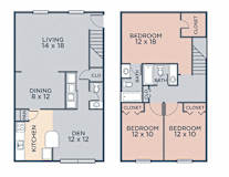 3 bedroom 2.5 bathroom Montgomery (3.25a) FloorPlan at Barrington Estates Apartments, Indianapolis, IN