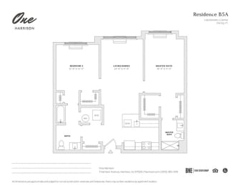 Residence B5A 2 Bed 2 Bath Floor Plan at One Harrison, Harrison, 07029