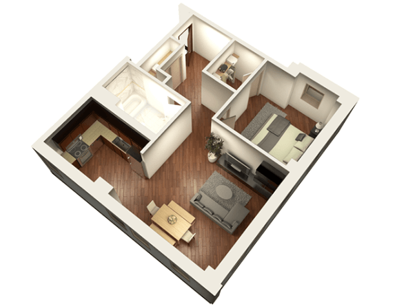 Floor Plan  1 Bed 1 Bath 817 sqft 3D Floor Plan at Somerset Place Apartments, Chicago, 60640