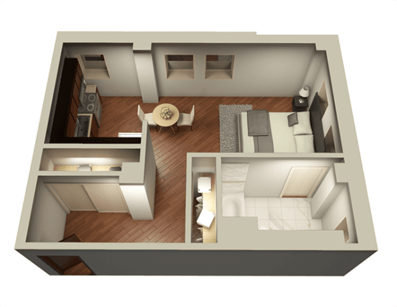 Studio 537 sqft 3D Floor Plan at Somerset Place Apartments, Illinois