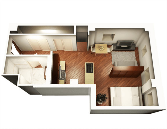 Floor Plan  Studio 548 sqft 3D Floor Plan at Somerset Place Apartments, Illinois, 60640