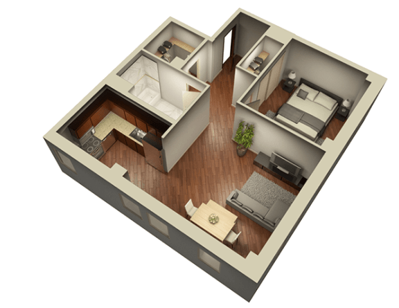 Floor Plan  1 Bed 1 Bath 804 sqft 3D Floor Plan at Somerset Place Apartments, Chicago, 60640
