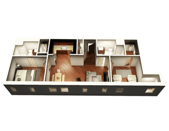 Floor Plan  The Penthouse 1050 sqft 3D Floor plan at Somerset Place Apartments, Chicago