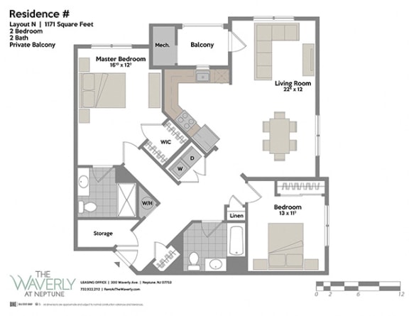 Floor Plan  Layout N 2 Bed 2 Bath Floor Plan at The Waverly at Neptune, Neptune