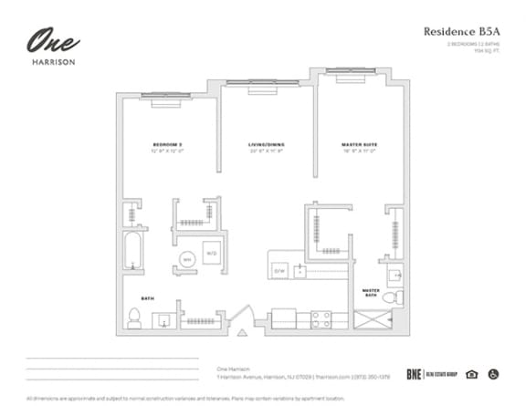 Residence B5A 2 Bed 2 Bath Floor Plan at One Harrison, Harrison, 07029