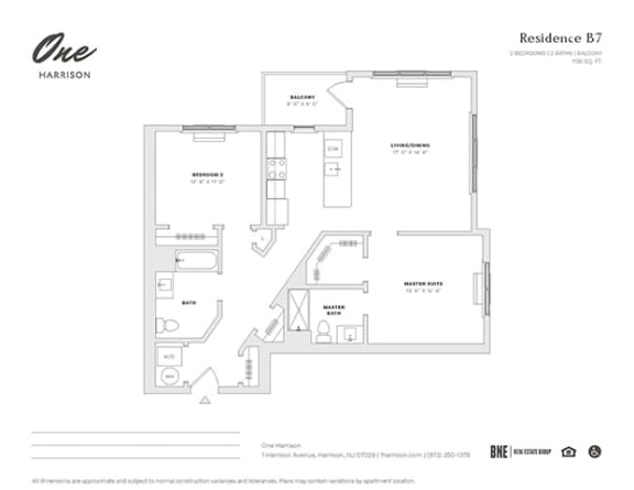 Residence B7 2 Bedroom 2 Bathroom Floor Plan at One Harrison, New Jersey