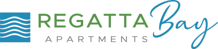 a blue and green logo with the words regatta bay apartments