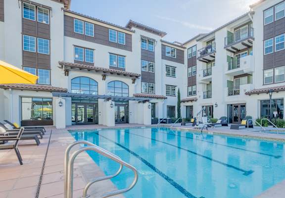 resort-style swimming pool at deer creek senior apartments