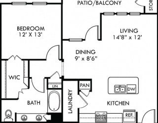 Angelina. 1 bedroom apartment. Kitchen with island open to living/dinning rooms. 1 full bathroom with double vanity. Walk-in closet. Patio/balcony.