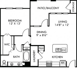 Angelina. 1 bedroom apartment. Kitchen with island open to living/dinning rooms. 1 full bathroom with double vanity. Walk-in closet. Patio/balcony.