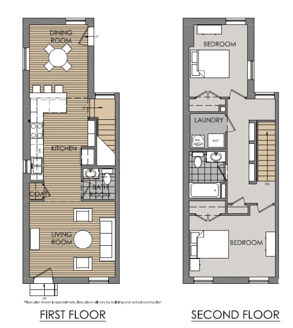 2 Bedroom Bath Townhouse 2D Floorplan-Mercer Commons Apartments Cincinnati, OH