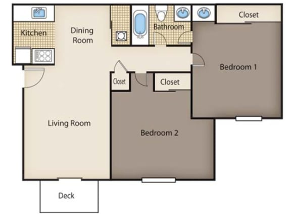 Renovated 2 bed w/out Den Floor Plan at Cook&#x27;s Crossing, Ohio