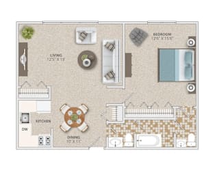 Floor Plan One Bedroom One And A Half Bath