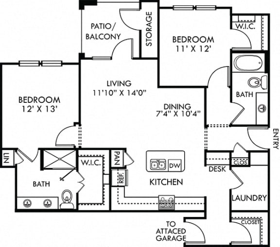 Elkland with Attached Garage. 2 bedroom apartment. Kitchen with island open to living/dinning rooms. 2 full bathrooms, double vanity in master. Walk-in closet. Patio/balcony.