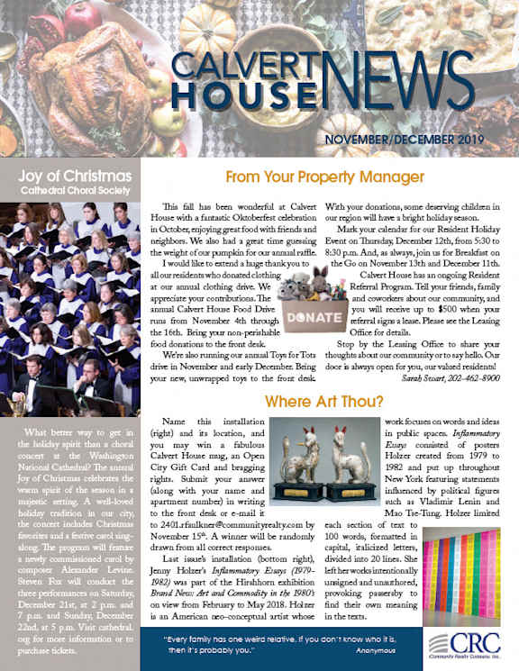 A newsletter from Calvert House News featuring a Joy of Christmas event.