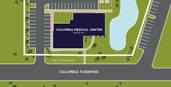 A map shows the layout of the Columbia Medical Center and its surrounding area.