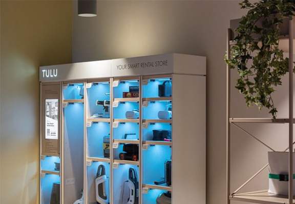 Tulu is a smart rental store with a variety of products displayed in the glass cases.